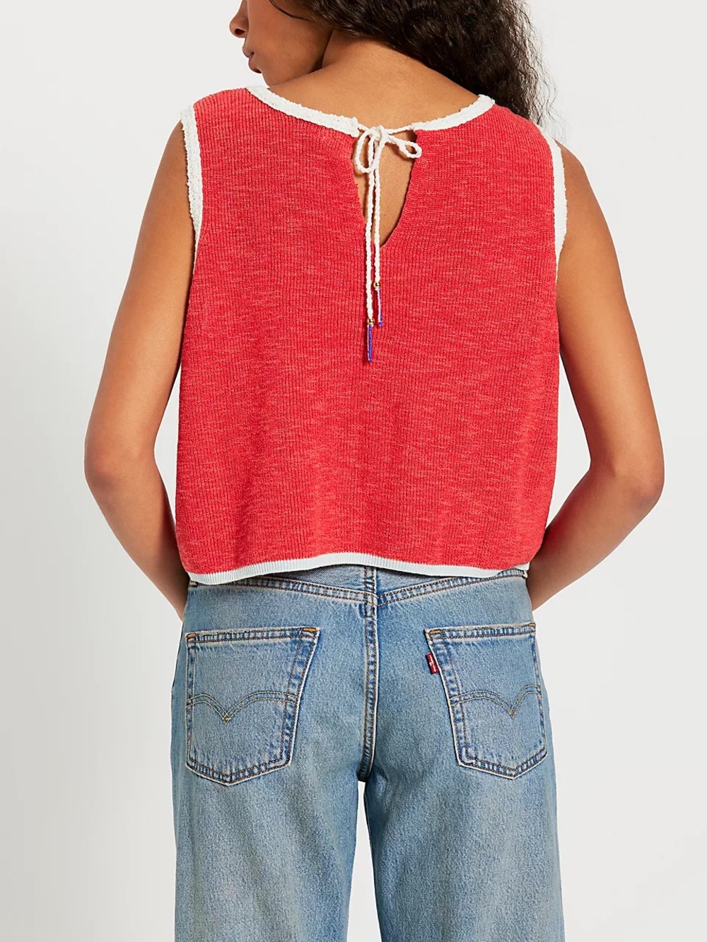 Free People Shelly Sweater Tank Red Beaded Sailboat Crop Knit Top NWT M - Picture 2 of 3